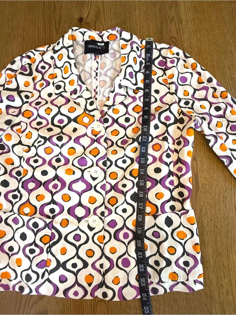 Lafayette 148 New York White Geometric Print Button-Front Jacket